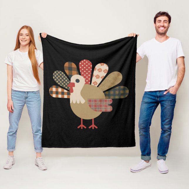 Höst Patchwork Quiltad Kalkon Tacksgiving Fleecefilt (På plats)