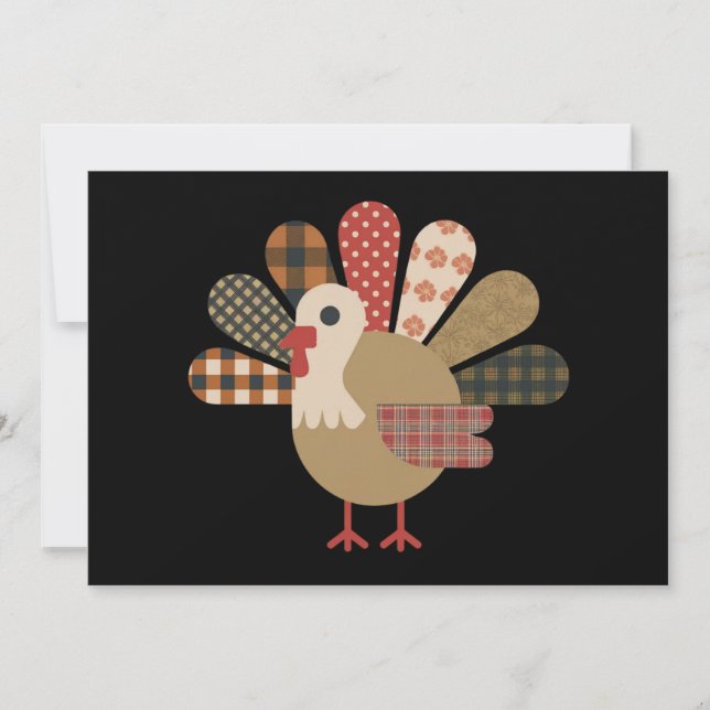 Höst Patchwork Quiltad Kalkon Tacksgiving Julkort (Framsida)