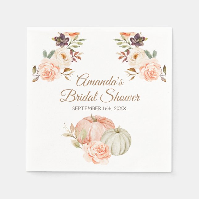 Höst Persika Grön Pumpa Rustik Blommig Pappersservett (Framsidan)