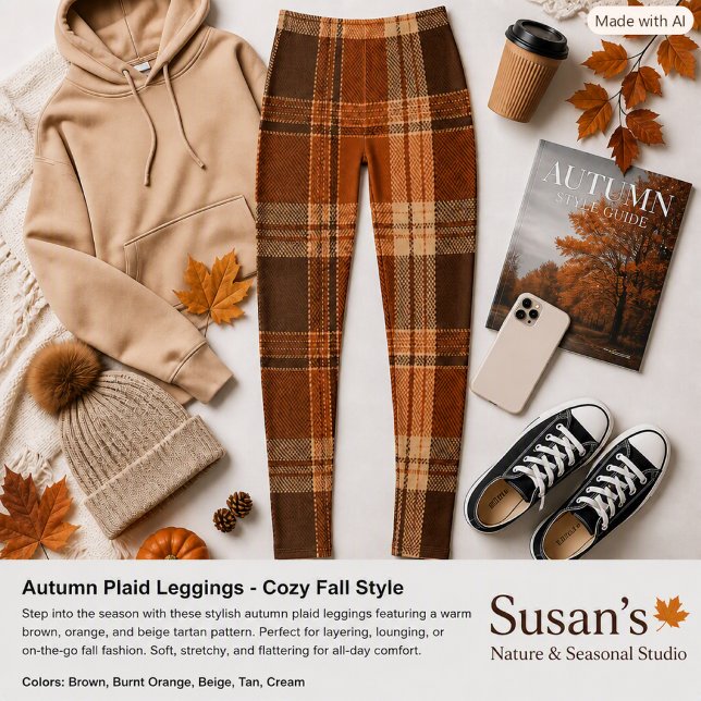 Höst Plaid Brun Mönster Höst Stil  Leggings (Skapare uppladdad)