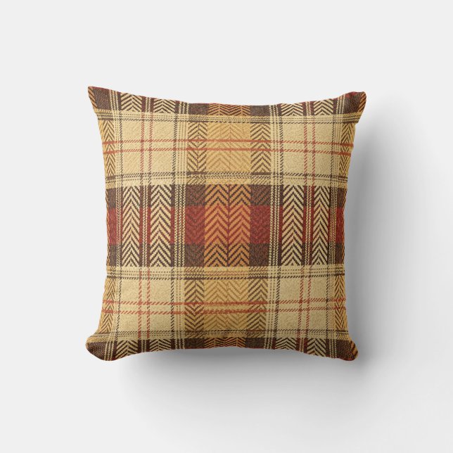 Höst Plaid Varm Terrakotta Herringbone Rutig Kudde (Framsida)