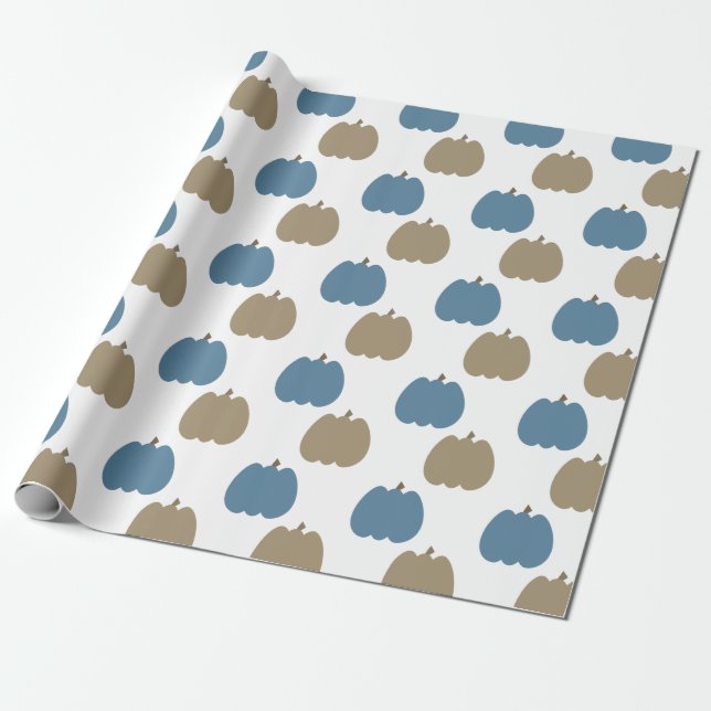 Höst Pumpa Blå Beige Presentpapper (Utrullad)