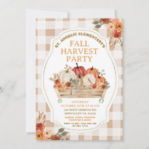 Höst Pumpa Blommig Gingham Höstskördefest Inbjudningar