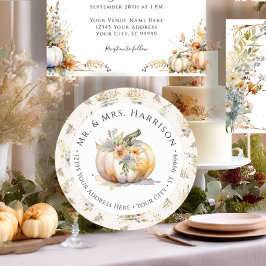 Höst Pumpa Blommig Vildblomma Löv Returadress Runt Klistermärke