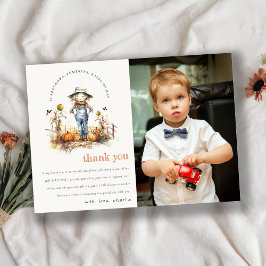 Höst Pumpa Fågelskrämma Skördefest Barn Foto Födel Tack Kort