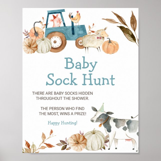 Höst Pumpa Gård Djur Baby Strumpa Jakt  Poster (Framsidan)