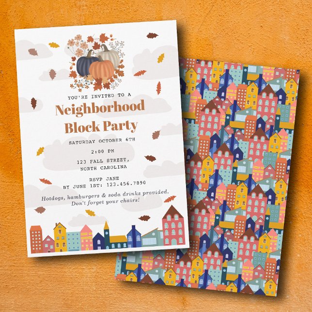 Höst Pumpa Grannskapsfest Inbjudningar (Fall Autumn Pumpkins Neighborhood Block Party Invitation)