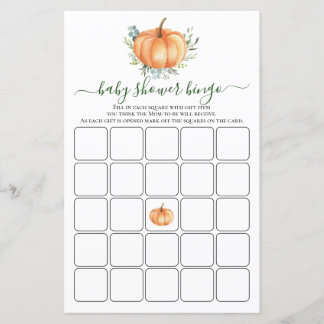 Höst Pumpa Grönska Lämna Baby Shower Bingo Spel