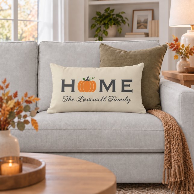 Höst Pumpa Hem Beige Familj Monogram Lumbarkudde (Skapare uppladdad)