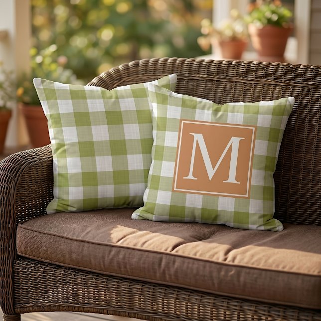 Höst Pumpa Orange blad Grön Gingham Mönster Kudde (Skapare uppladdad)