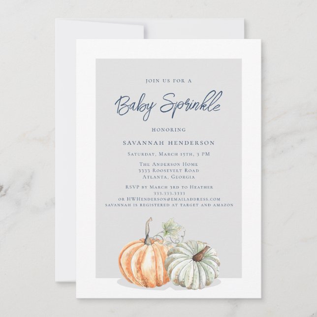 Höst Pumpa Strö Baby Shower Inbjudan (Framsida)