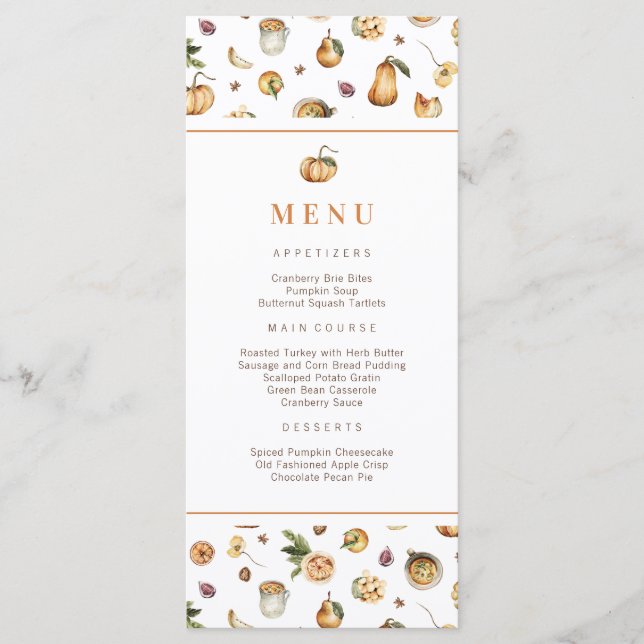 Höst Pumpa Vännergivning Tackgivelse Meny (Framsida)