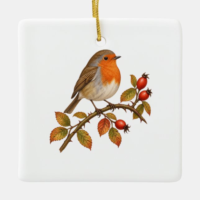 Höst Robin för en skogsjul Julgransprydnad Keramik (Framsida)