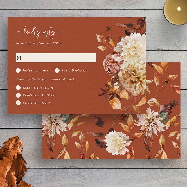 Höst Rödbruna Löv Terrakotta RSVP-kort OSA Kort (Fall Rustic Watercolor Leaves Terracotta RSVP Card by Painted Paperie
)