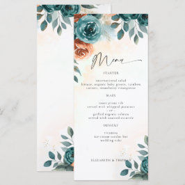 Höst Romantisk Teal Bränd Orange Elegant Bröllop Meny