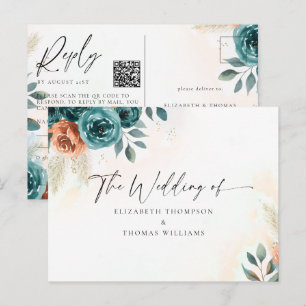 Höst Romantisk Teal Bränd Orange QR-kod RSVP Vykort