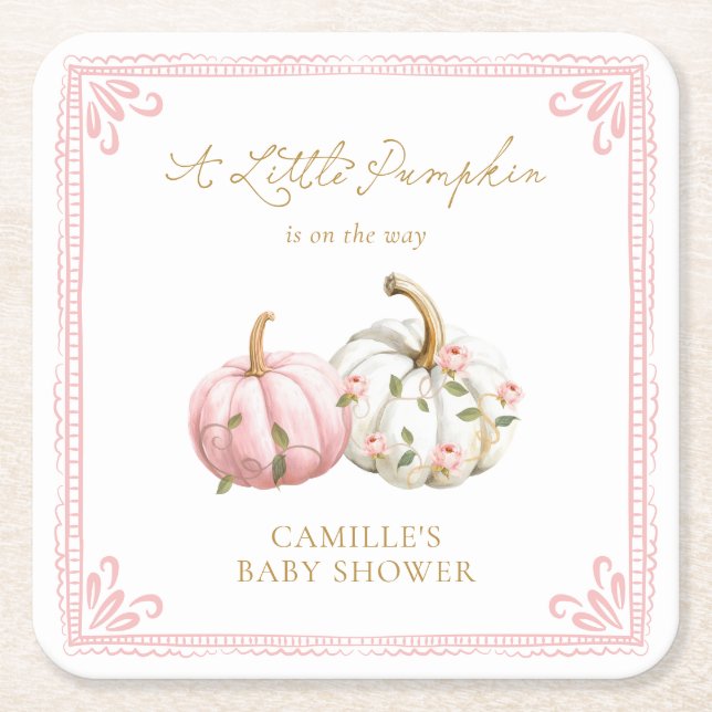 Höst Rosa Baby Shower Drickgardin Underlägg Papper Kvadrat (Framsidan)