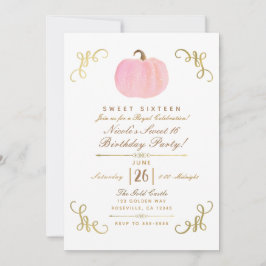 Höst Rosa Glitter Pumpa Söt 16 Födelsedagsfest Inbjudningar