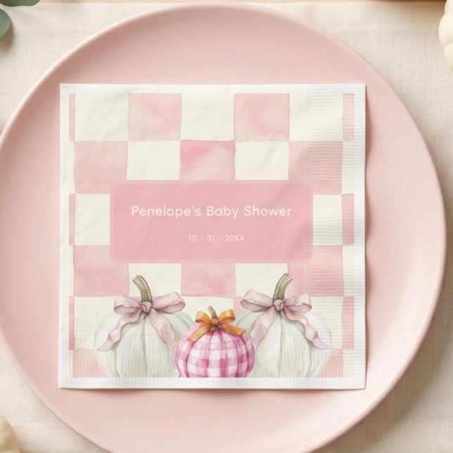 Höst Rosa Pumpa Rutig Tjej Bebis Shower Pappersservett (Skapare uppladdad)