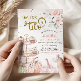 Höst Rosa Pumpa Tea For Two Flickas 2-årsdag Inbjudningar