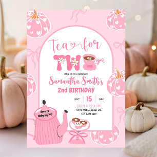 Höst Rosa Whimsical Retro Tea Girl 2:a födelsedage Inbjudningar