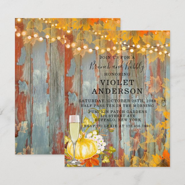 Höst Rost Ljus Brunch och Bubbly Inbjudningar  (Fram/baksida)