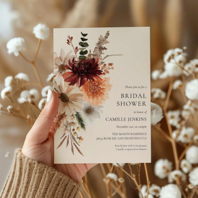 Höst Rustik Blommig Bröllopsdusch Inbjudan (Autumn Floral Bridal Shower Invitation)