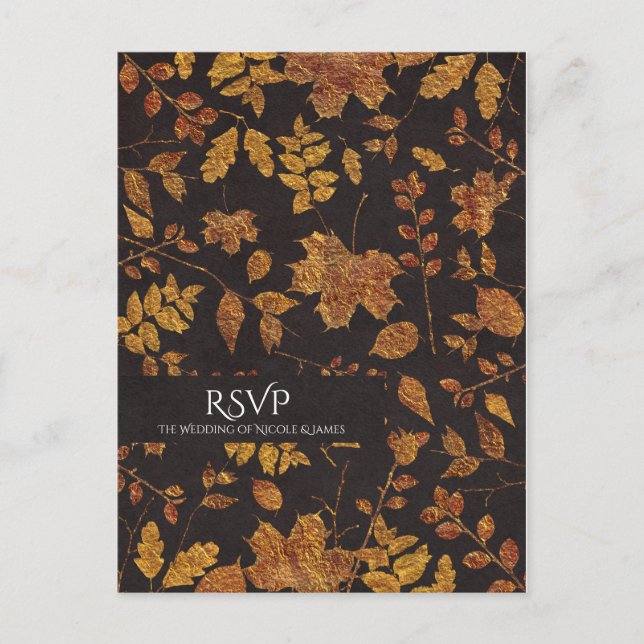 Höst Rustika Gyllene Löv Elegant Bröllop RSVP Inbjudan Vykort (Framsida)