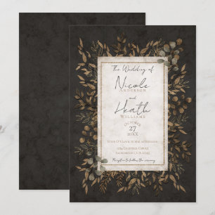 Höst saga Brons Botaniska blad Bröllop Inbjudningar