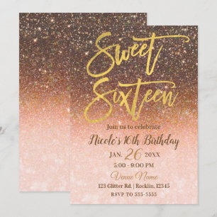 Höst Sagostund Fall Glitter Guld Folie Sweet 16 Inbjudningar