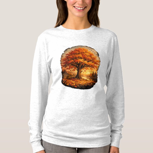Höst sjö glöd träd scen t shirt (Framsida)