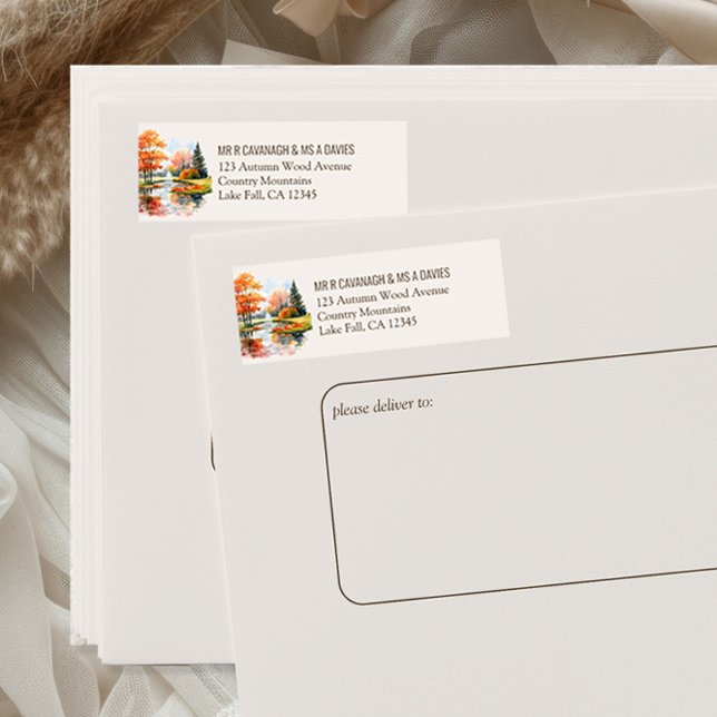 Höst Sjö Neutral Skogig Returadressetikett Returadress Etikett (Return Address Labels from the Fall Lake Wedding Collection by Darling & May)