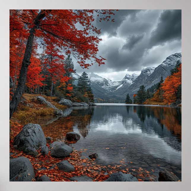 🍁 Höst Sjöns Reflektion Natur Dekoration 🍁 Poster (Framsidan)