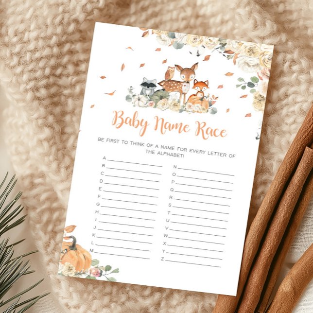 Höst Skogs Djur Bebis Namn Tävling Spel (Floral Woodland Animals Baby Shower Baby Name Race Game)
