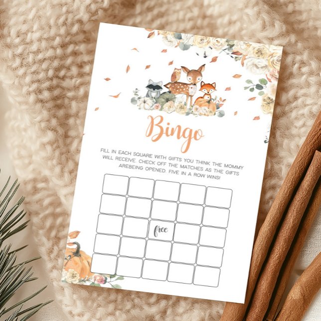 Höst Skogsdjur Baby Shower Bingo Spel (Floral Woodland Animals Baby Shower Bingo Game)