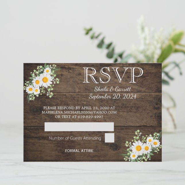 Höst Solros Blommig Landlig Lantgård Bröllop RSVP Inbjudningar (Stående Fram)