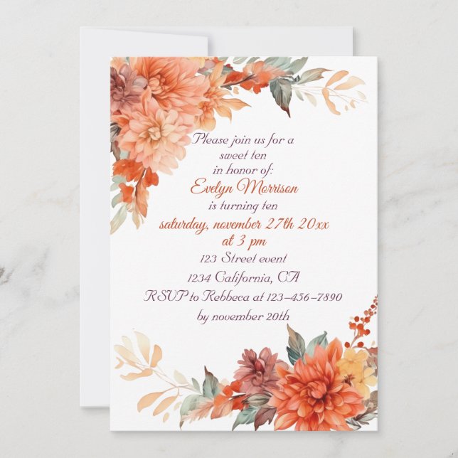 Höst Söt Gnom Höstlöv Födelsedag Inbjudningar (Framsida)