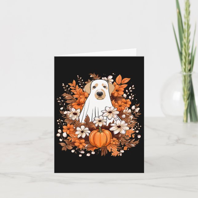 Höst Söt Hund Spöke Med Pumpa Halloween Höst  Kort (Framsida)