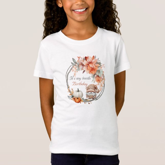 Höst Söt Tomte Höstlöv Födelsedag T Shirt (Framsida)
