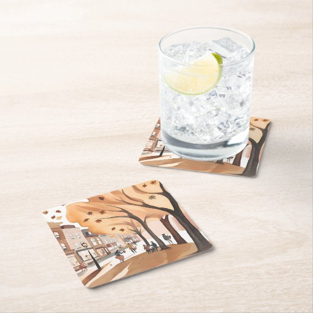 Höst Stadspark | Höstfärger Akvarell Underlägg Papper Kvadrat (Insitu)