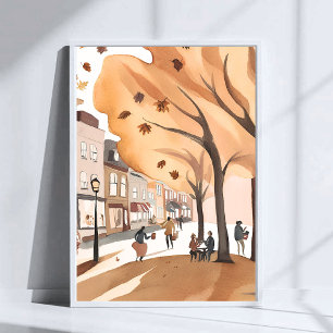 Höst Stadspark Höstlöv Vattenfärgskonst Poster