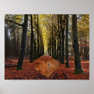 höst stig skog träd gren väg stig kärlek hjärta poster