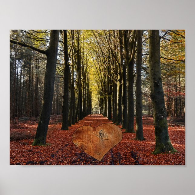 höst stig skog träd gren väg stig kärlek hjärta poster (Framsidan)