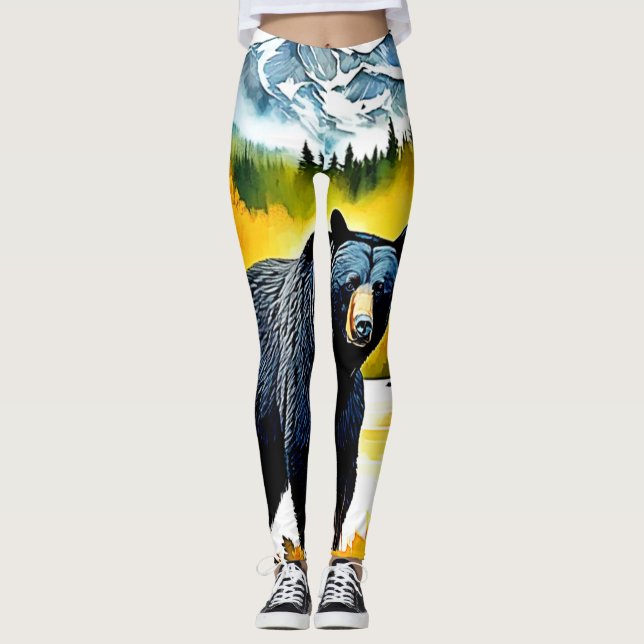Höst Svart Björn Flod Design Leggings (Framsida)