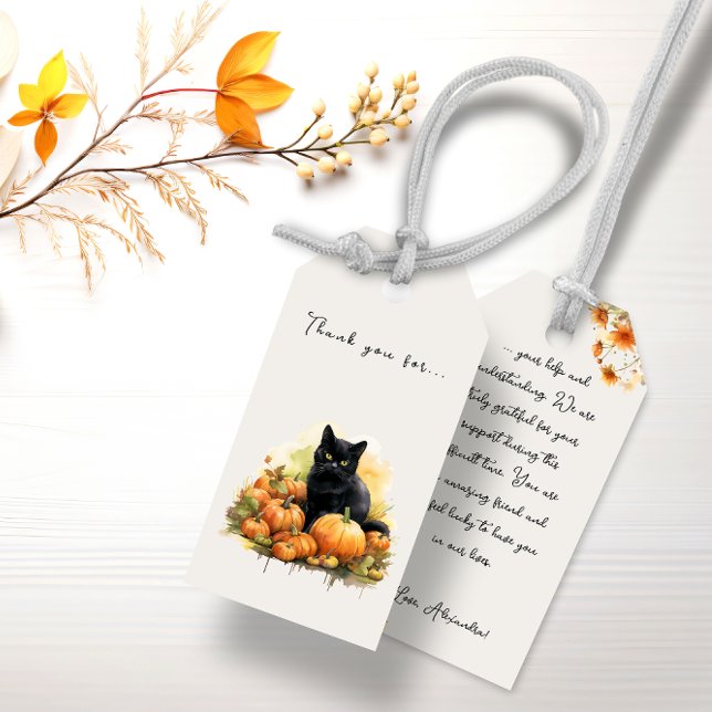 Höst svart katt och pumpkins presentetikett (Autumn Black Cat & Pumpkins Gift Tags)