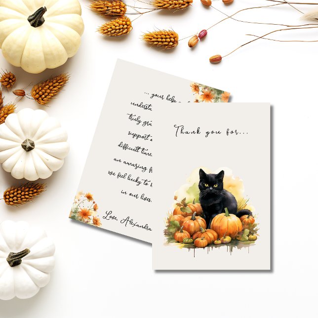 Höst svart katt och pumpkins tack kort (Autumn Black Cat & Pumpkins Thank You Card)