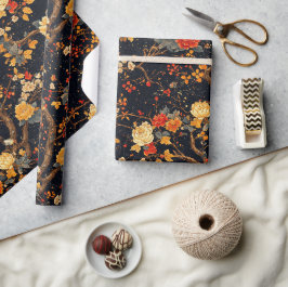 Höst Svart Orange Blad Chinoiserie Presentpapper