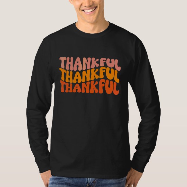 Höst Tacksam Thanksgiving Retro Vågig Tacksam T Shirt (Framsida)