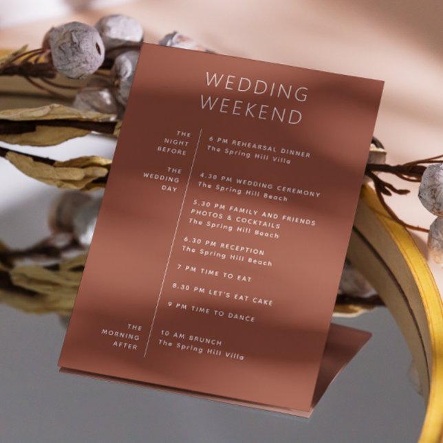 Höst Terracotta Helg Itinerary. Bröllops Hälsning Inbjudningar (Skapare uppladdad)