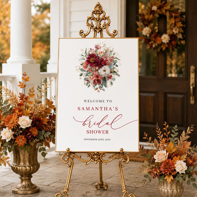 Höst terrakotta blombröllopsdusch välkomstskylt  poster (Fall terracotta floral bridal shower welcome sign art

)